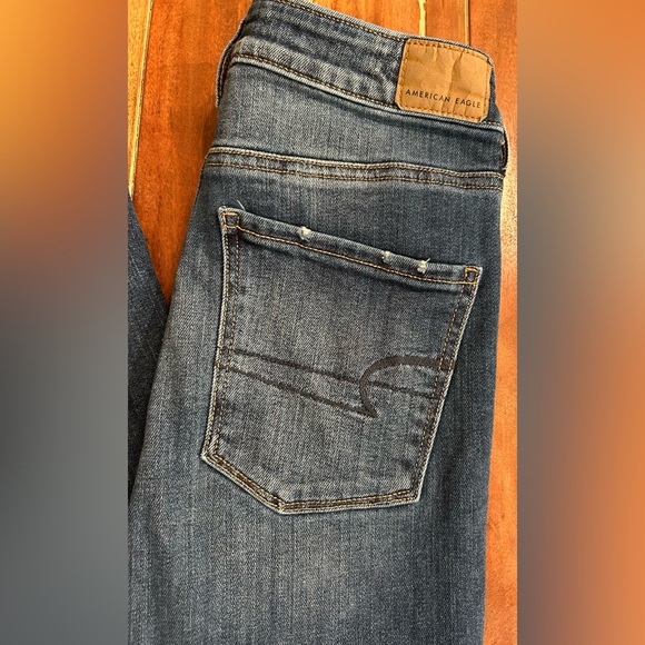 American Eagle Highest Rise Flare Jeans 0 Raw Hem Stretch 70s Boho Festival - Picture 7 of 10